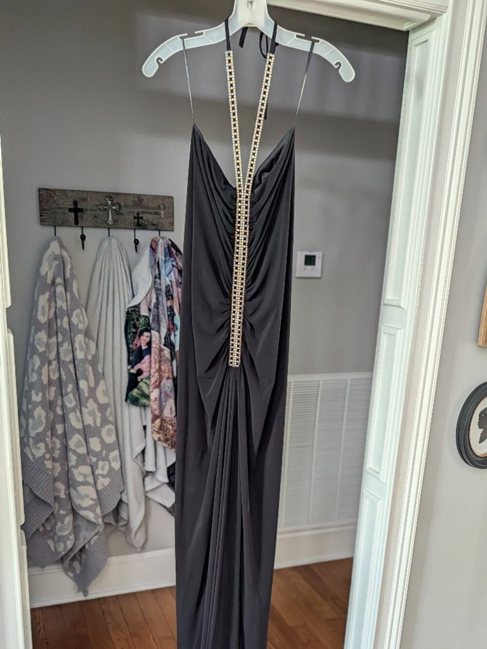 Vintage Y2K Jessica McClintock Black Halter Gown Rhinestone Formal Dress Size 10